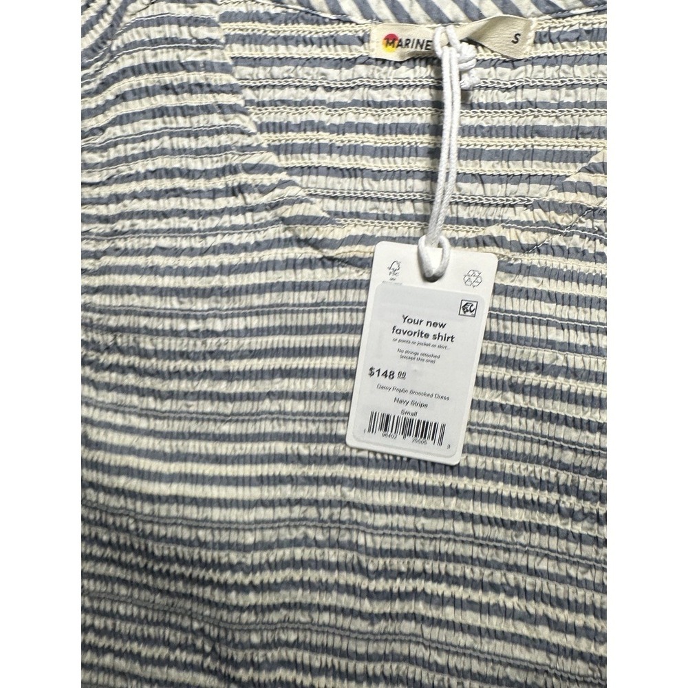 Marine Layer Darcy Smocked Poplin Dress S Pima Cotton  NWT Navy  Stripe - Picture 15 of 16